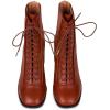 imageFSJ Women Square Toe Lace Up Ankle Bootie Block Chunky Heel Back Zipper Boots Fashion Chelsea Party Dress Short Booties Size 415 USRufous
