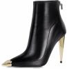 imageFSJ Women Trendy Rhinestone Cap Pointed Toe Ankle Boots Matal Cone High Heel Back Zipper Casual Daily Fashion Walking Shoes Size 415 USBlack