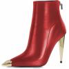 imageFSJ Women Trendy Rhinestone Cap Pointed Toe Ankle Boots Matal Cone High Heel Back Zipper Casual Daily Fashion Walking Shoes Size 415 USRed