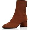 imageFSJ Women Classic Round Toe Low Chunky Block Heel Ankle Boots Trendy Back Zipper Winter Booties Suede Party Dress Shoes Size 415 USBrown