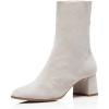 imageFSJ Women Classic Round Toe Low Chunky Block Heel Ankle Boots Trendy Back Zipper Winter Booties Suede Party Dress Shoes Size 415 USWhite