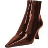 imageFSJ Women Closed Toe Ankle Boots Slanted Kitten Mid Heel Side Zipper Short Booties Glossy Leather Walking Dress Shoes Size 416 USBrown