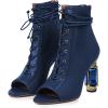 imageFSJ Women Open Peep Toe Ankle Boots Crystal High Heel Mesh Lace Up Booties Back Zipper Comfort Wedding Party Dress Pumps Shoes Size 415 USBlue