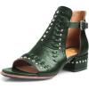 imageFSJ Women Peep Open Toe Boot Cut Out Buckle Ankle Bootie Comfortable Stacked Block Low Heeled Sandal Shoes Size 415 USGreen