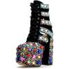 imageFSJ Women Platform Ankle Boots Chunky High Heel Booties Gorgeous Gem Closed Round Toe Sparkling Crystal Cutout Lace Up Prom Dance Shoes Size 416 USBlack