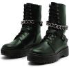 imageFSJ Women Platform Ankle Boots Flat Low Heel Combat Boots Chain Round Toe Lace Up Side Zipper Thick Heel Leather Booties Fall Winter Boots Size 415 USGreen