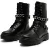 imageFSJ Women Platform Ankle Boots Flat Low Heel Combat Boots Chain Round Toe Lace Up Side Zipper Thick Heel Leather Booties Fall Winter Boots Size 415 USBlack