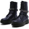 imageFSJ Women Platform Ankle Boots Flat Low Heel Combat Boots Chain Round Toe Lace Up Side Zipper Thick Heel Leather Booties Fall Winter Boots Size 415 USNavy