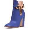 imageFSJ Women Side Cutout Pointed Toe Ankle Boots Block Stacked Chunky Heel Comfy Adjustable Chain Straps Buckle Fashion Booties Size 415 USBlue