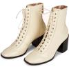 imageFSJ Women Square Toe Lace Up Ankle Bootie Block Chunky Heel Back Zipper Boots Fashion Chelsea Party Dress Short Booties Size 415 USBeige