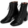 imageFSJ Women Square Toe Lace Up Ankle Bootie Block Chunky Heel Back Zipper Boots Fashion Chelsea Party Dress Short Booties Size 415 USBlack