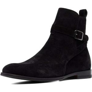 imageFSJ Women Chic Suede Round Toe Block Low Heel Ankle Boots Elastic Buckle Pull On Classic Casual Ladies Shoes Size 415 USBlack