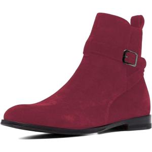 imageFSJ Women Chic Suede Round Toe Block Low Heel Ankle Boots Elastic Buckle Pull On Classic Casual Ladies Shoes Size 415 USCrimson