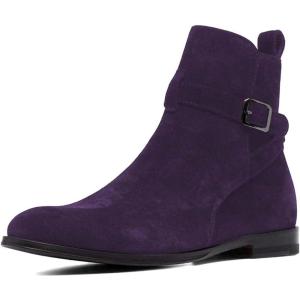 imageFSJ Women Chic Suede Round Toe Block Low Heel Ankle Boots Elastic Buckle Pull On Classic Casual Ladies Shoes Size 415 USDark Purple
