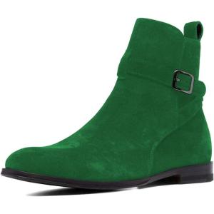 imageFSJ Women Chic Suede Round Toe Block Low Heel Ankle Boots Elastic Buckle Pull On Classic Casual Ladies Shoes Size 415 USForest Green