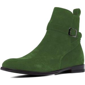 imageFSJ Women Chic Suede Round Toe Block Low Heel Ankle Boots Elastic Buckle Pull On Classic Casual Ladies Shoes Size 415 USGreen