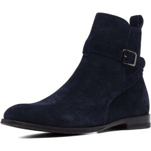 imageFSJ Women Chic Suede Round Toe Block Low Heel Ankle Boots Elastic Buckle Pull On Classic Casual Ladies Shoes Size 415 USNavy