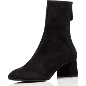 imageFSJ Women Classic Round Toe Low Chunky Block Heel Ankle Boots Trendy Back Zipper Winter Booties Suede Party Dress Shoes Size 415 USBlack