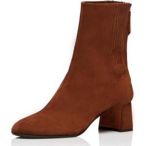 imageFSJ Women Classic Round Toe Low Chunky Block Heel Ankle Boots Trendy Back Zipper Winter Booties Suede Party Dress Shoes Size 415 USBrown