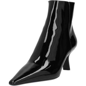 imageFSJ Women Closed Toe Ankle Boots Slanted Kitten Mid Heel Side Zipper Short Booties Glossy Leather Walking Dress Shoes Size 416 USBlack