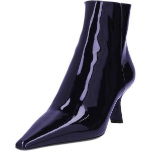 imageFSJ Women Closed Toe Ankle Boots Slanted Kitten Mid Heel Side Zipper Short Booties Glossy Leather Walking Dress Shoes Size 416 USBlue