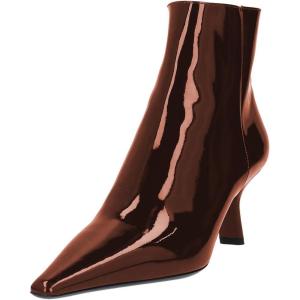 imageFSJ Women Closed Toe Ankle Boots Slanted Kitten Mid Heel Side Zipper Short Booties Glossy Leather Walking Dress Shoes Size 416 USBrown
