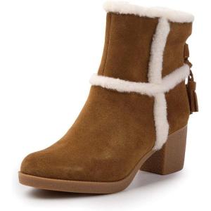 imageFSJ Women Fuzzy Round Toe Mid Chunky Block Heel Ankle Booties Chic Tassels Side Zipper Short Boots Winter Casual Formal Dress Shoes Size 415 USCamel