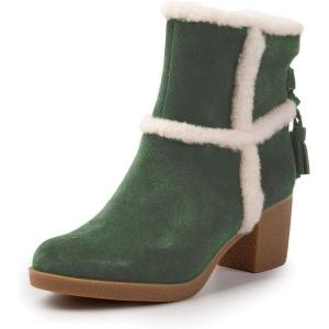 imageFSJ Women Fuzzy Round Toe Mid Chunky Block Heel Ankle Booties Chic Tassels Side Zipper Short Boots Winter Casual Formal Dress Shoes Size 415 USGreen