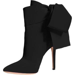 imageFSJ Women Pointed Toe Stiletto Heel Ankle Boots Side Zipper Tie Bowknot Booties Western Fashion Nightclub Shoes Size 416 USBlack