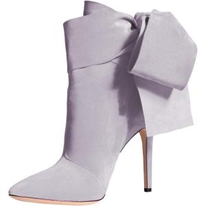 imageFSJ Women Pointed Toe Stiletto Heel Ankle Boots Side Zipper Tie Bowknot Booties Western Fashion Nightclub Shoes Size 416 USGrey White