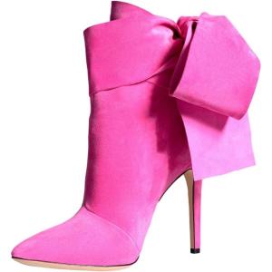 imageFSJ Women Pointed Toe Stiletto Heel Ankle Boots Side Zipper Tie Bowknot Booties Western Fashion Nightclub Shoes Size 416 USHot Pink