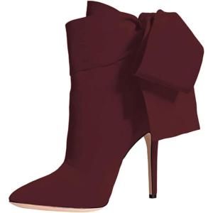 imageFSJ Women Pointed Toe Stiletto Heel Ankle Boots Side Zipper Tie Bowknot Booties Western Fashion Nightclub Shoes Size 416 USMaroon