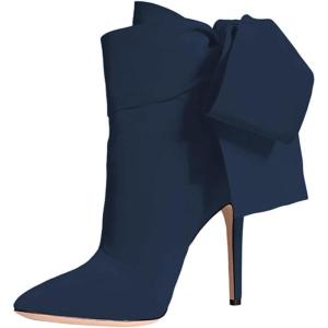 imageFSJ Women Pointed Toe Stiletto Heel Ankle Boots Side Zipper Tie Bowknot Booties Western Fashion Nightclub Shoes Size 416 USNavy