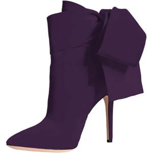 imageFSJ Women Pointed Toe Stiletto Heel Ankle Boots Side Zipper Tie Bowknot Booties Western Fashion Nightclub Shoes Size 416 USPurple