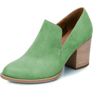 imageFSJ Women Retro Chunky High Heels Ankle Boots Slip On Round Closed Toe Slide Short Booties Faux Suede V Cut Pumps Loafers Ladies Fall Winter Comfortable Office Shoes Size 415 USGreen
