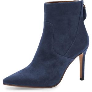 imageFSJ Women Retro Pointed Toe Ankle Boots Stiletto High Heel Back Zipper Booties Casual Street Walking Ladies Shoes Size 415 USDark Blue