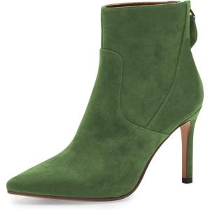 imageFSJ Women Retro Pointed Toe Ankle Boots Stiletto High Heel Back Zipper Booties Casual Street Walking Ladies Shoes Size 415 USGreen
