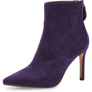 imageFSJ Women Retro Pointed Toe Ankle Boots Stiletto High Heel Back Zipper Booties Casual Street Walking Ladies Shoes Size 415 USPurple