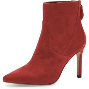 imageFSJ Women Retro Pointed Toe Ankle Boots Stiletto High Heel Back Zipper Booties Casual Street Walking Ladies Shoes Size 415 USRed