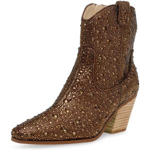 imageFSJ Women Rhinestone Cowboy Boots Sparkly Ankle Boots Cowgirl Western Wide Calf Pointed Toe Fashion Chunky Stacked Heel Ladies Shoes Size 416 USBrown