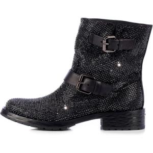 imageFSJ Women Rhinestone Low Block Heel Round Toe Ankle Boots with Full Bling Sparkling Crystal Booties Buckle Straps Wedding Party Date Dress Shoes Size 416 USBlack