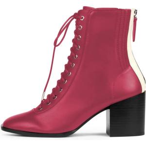 imageFSJ Women Square Toe Lace Up Ankle Bootie Block Chunky Heel Back Zipper Boots Fashion Chelsea Party Dress Short Booties Size 415 USDeep Pink
