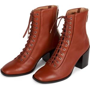 imageFSJ Women Square Toe Lace Up Ankle Bootie Block Chunky Heel Back Zipper Boots Fashion Chelsea Party Dress Short Booties Size 415 USRufous