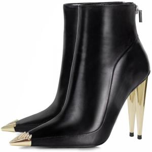 imageFSJ Women Trendy Rhinestone Cap Pointed Toe Ankle Boots Matal Cone High Heel Back Zipper Casual Daily Fashion Walking Shoes Size 415 USBlack