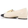 imageFSJ Women Elegant Square Closed Toe Pumps Ballet Slip on Flats Cap Toe Mules Slide Leather Patchwork Ladies Office Dress Shoes Size 415 USBeige Black