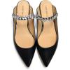 imageFSJ Women Leather Pointed Toe Flat Mules with Rhinestone Comfortable Slip on Low Heel Slide Sandal Shoes Size 412 USBlack