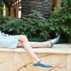 imageFSJ Women Leather Pointed Toe Flat Mules with Rhinestone Comfortable Slip on Low Heel Slide Sandal Shoes Size 412 USBlue