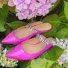 imageFSJ Women Leather Pointed Toe Flat Mules with Rhinestone Comfortable Slip on Low Heel Slide Sandal Shoes Size 412 USFushcia