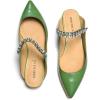 imageFSJ Women Leather Pointed Toe Flat Mules with Rhinestone Comfortable Slip on Low Heel Slide Sandal Shoes Size 412 USGreen