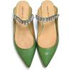 imageFSJ Women Leather Pointed Toe Flat Mules with Rhinestone Comfortable Slip on Low Heel Slide Sandal Shoes Size 412 USGreen